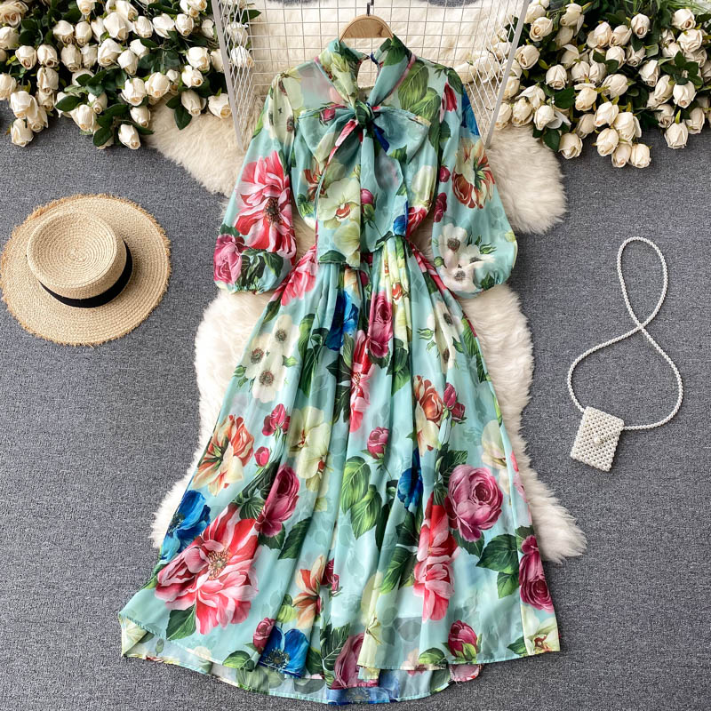 2021 New Summer Print Chiffon Beach Dress