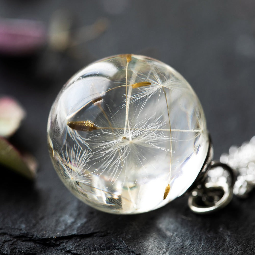 Valentine's Day Gift Real Dried Flowers Dandelions Resin Pendant Necklace