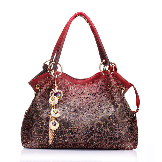 hollow out ombre handbag floral print