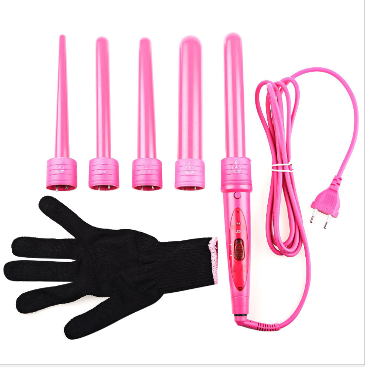 5 Part Interchangeable Hair Curling Iron Machine Ceramic Hair Curler Multi-size Roller Heat Resistant Glove Styling Set