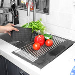 Dish Drainer Over Sink For Kitchen Organizer Multi-Use Roll-up Drying Foldable Rack  Fruit Vegetable Meat Mat