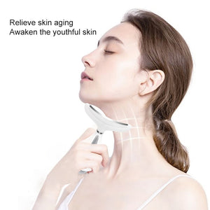 3 Colors Led Facial Neck Massager PhotonTherapy Heating Face Neck Wrinkle Removal Machine Reduce Double Chin Skin Lift