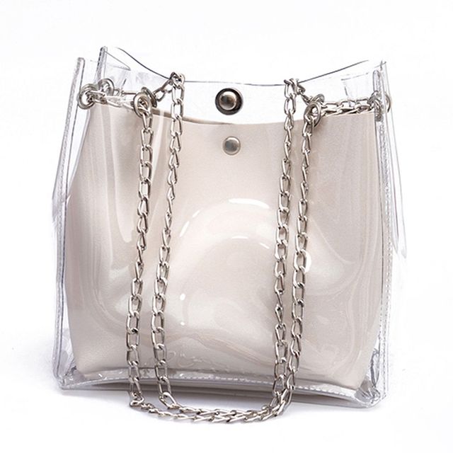 DCOS Women Small Bucket Bags Plastic Transparent Totes Composite Chain Bag Female Mini Jelly Handbags