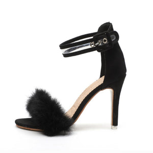 Black High Thin Heels Ankle Strap Platform