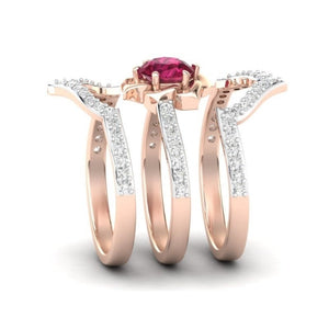 3Pcs/Set Exquisite Rose Gold Flower Ring