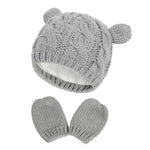 New Baby Kids Girls Boys Winter Warm Knit Hat Ear Solid Warm Cute Glove 2pcs Lovely Beanie Cap 0-18M