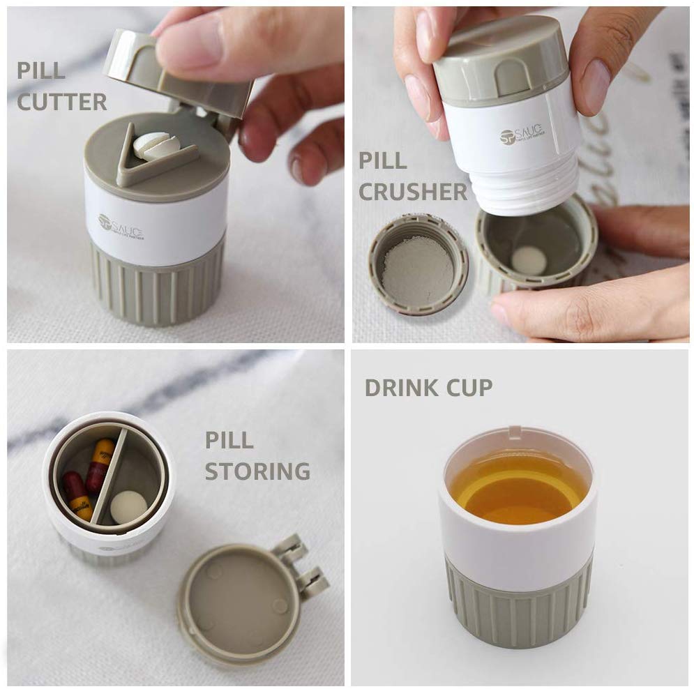 4 In 1 Portable Pill Case Medicine Splitter Powder Home Grinder Pill Cutter Medicine Box Storage Remind For Elder High Quality