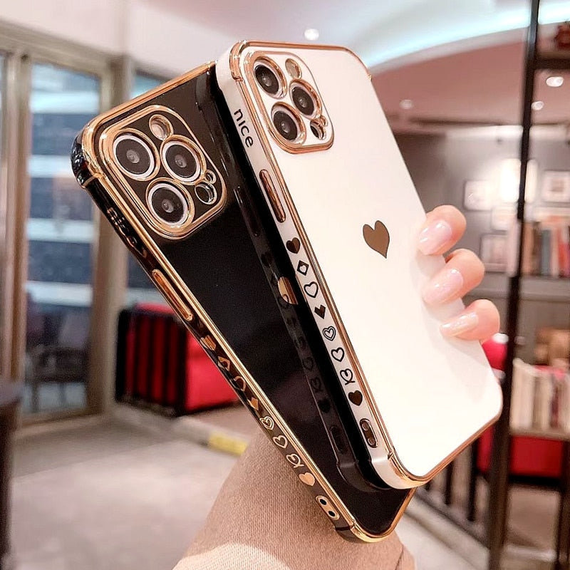 Soft Electroplated Love Heart Phone Case For iPhone 11 12 Pro Max XS X XR 7 8 Plus Mini SE 2020 Shockproof Bumper Back Cover