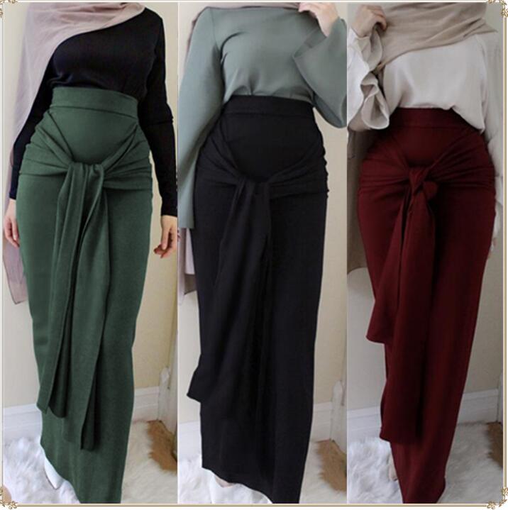 Muslim Islamic ethnic skirts Womens skirt autumn winter Long Belted Pencil Skirt