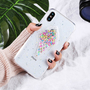 3D Dynamic Ice Cream Phone Case For iphone X Case Fashion Glitter Bling Back Cover Lovely Cartoon Cases For iphoneX Capa