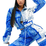 Paisley Bandana Print Two 2 Piece Set Women Fitness Sweatsuit Zipper Up Sweatshirt + Jogger Pants Set Tracksuit Vintage Outfits