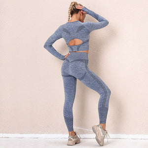 Women Yoga Suits Fitness Longsleeve Tops Push Up Leggings 2 Piece