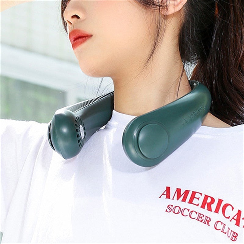 Mini Neck Fan Portable Wireless Bladeless Fan USB Rechargeable Leafless Fans Air Cooler Cooling Wearable Neckband Fan