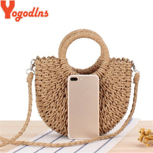 Yogodlns Handmade Half-Round Rattan Woven Straw Bag