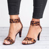 Women Flock Square Heel Leopard