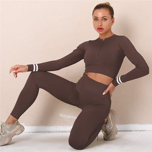 Seamless Fitness Long Sleeve Crop Top High Waist Leggings set