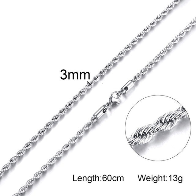 Stainless Steel Rope Chains Men Necklace Silver Gold Color Necklaces