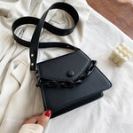 Solid Colour Thick Chain Small PU Leather Crossbody