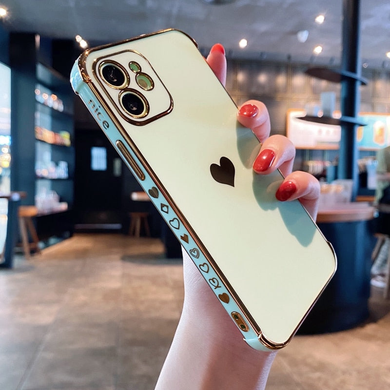 Soft Electroplated Love Heart Phone Case For iPhone 11 12 Pro Max XS X XR 7 8 Plus Mini SE 2020 Shockproof Bumper Back Cover