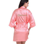 Bridal Party Robe Letter Bride on the Robe Back Women Short Satin