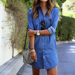 Denim Dresses Pockets Elegant Cowboy Lady Slim Shirt Dres