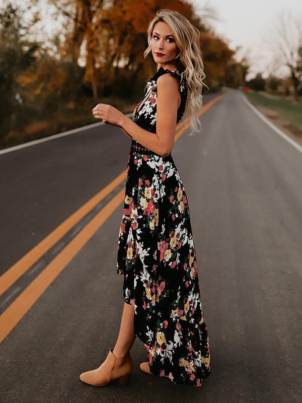 V neck backless summer dress  bohemian maxi dress Hollow out irregular long dress