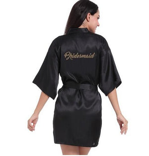 Bridal Party Robe Letter Bride on the Robe Back Women Short Satin