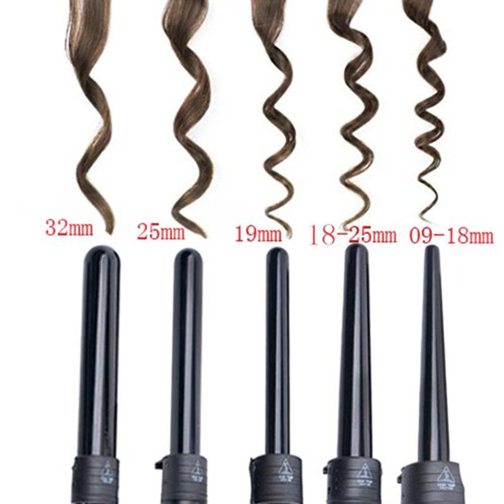 5 Part Interchangeable Hair Curling Iron Machine Ceramic Hair Curler Multi-size Roller Heat Resistant Glove Styling Set