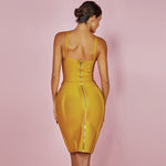 Bandage Dress New Arrivals Summer Yellow Bodycon Dress V Neck Spaghetti Strap Autumn Bandage Dress