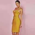 Bandage Dress New Arrivals Summer Yellow Bodycon Dress V Neck Spaghetti Strap Autumn Bandage Dress