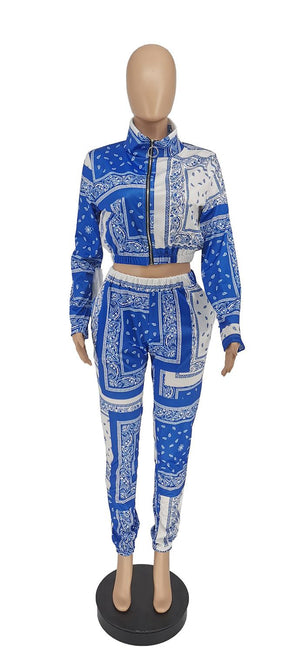 Paisley Bandana Print Two 2 Piece Set Women Fitness Sweatsuit Zipper Up Sweatshirt + Jogger Pants Set Tracksuit Vintage Outfits