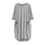 Feitong Plus Size Boho Womens Dress Ladies Casual Pocket Loose Dress Crew Neck Mini Tops Dress