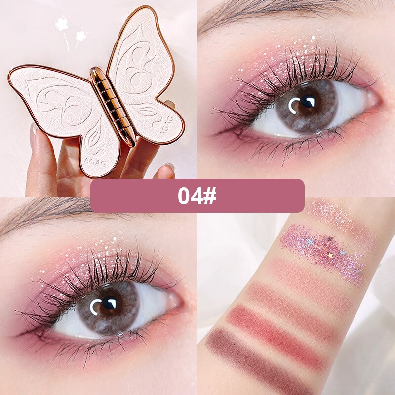 New Fashion 6 Colors Butterfly Eye Shadow Palette Glitter Shimmer Matte Eyes Makeup Waterproof Long-lasting Easy to Color TSLM2