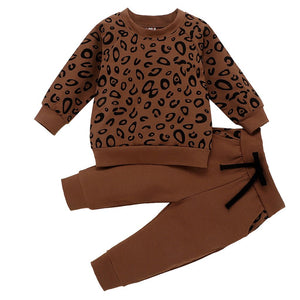 Infant Baby Girls Boys Leopard Clothes Long Sleeve Print Casual Loose T-shirt Tops Pants Outfits Clothing