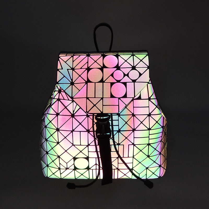 Women Backpack Luminous Geometric Plaid Sequin