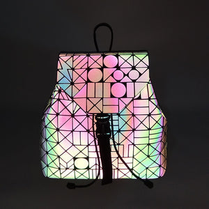 Women Backpack Luminous Geometric Plaid Sequin