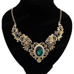 Boho Vintage  Flower Oval Rhinestone Necklace