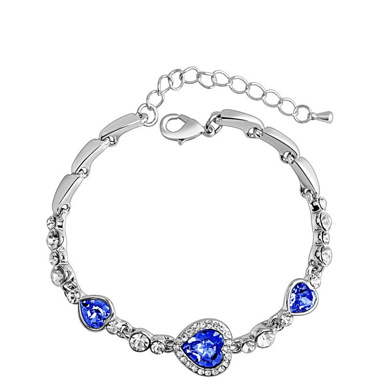 Classic Ocean Heart Crystal Silver Bracelets