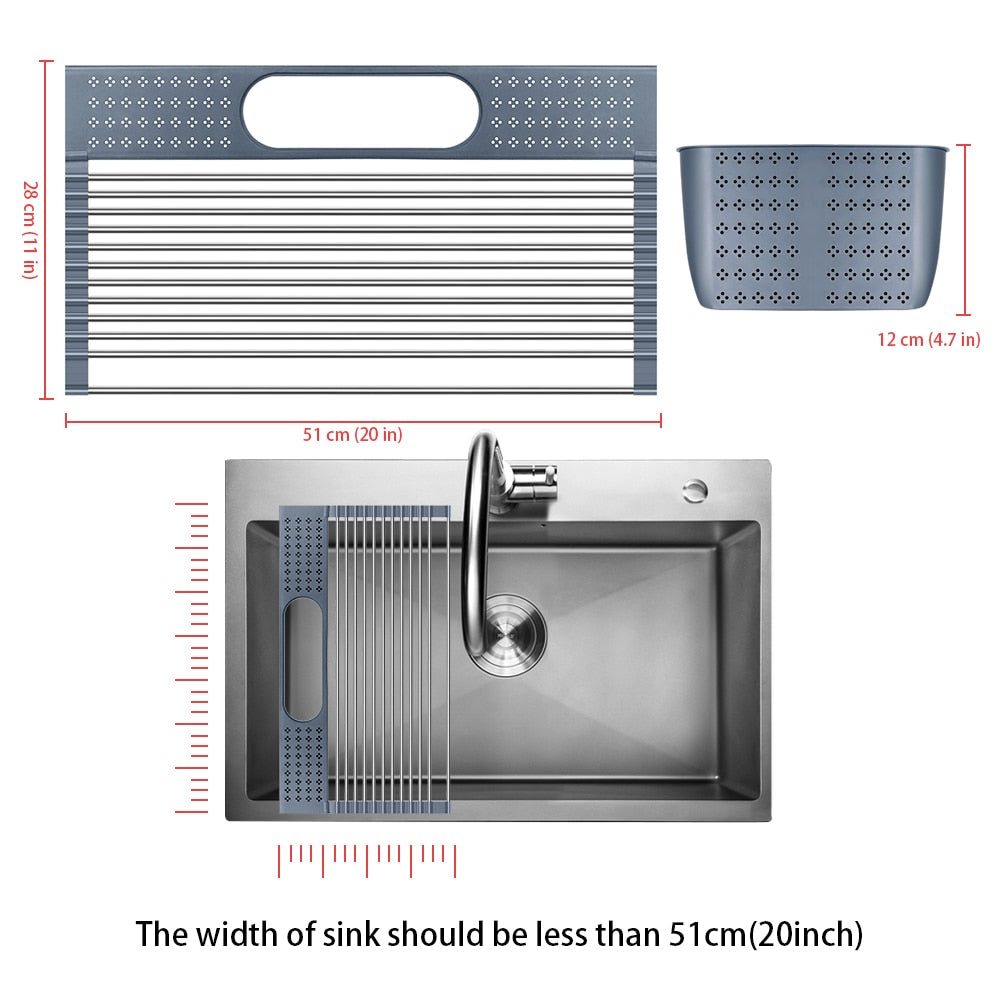 Dish Drainer Over Sink For Kitchen Organizer Multi-Use Roll-up Drying Foldable Rack  Fruit Vegetable Meat Mat