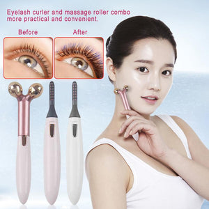 2 In 1 Electric Portable Heated Eyelash Curler 3D Face Slimming Massage