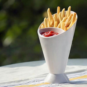 Kitchen Serving Tool Snack Cone Stand + Dip Holder For Chips