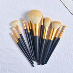 12PCS Natural Hair Makeup Brushes Foundation Powder Eyeshadow Eyebrow Brush Set Cosmetic Tool