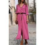 Autumn Winter Button Side Split Long Dress Women Solid Casual Loose Dress