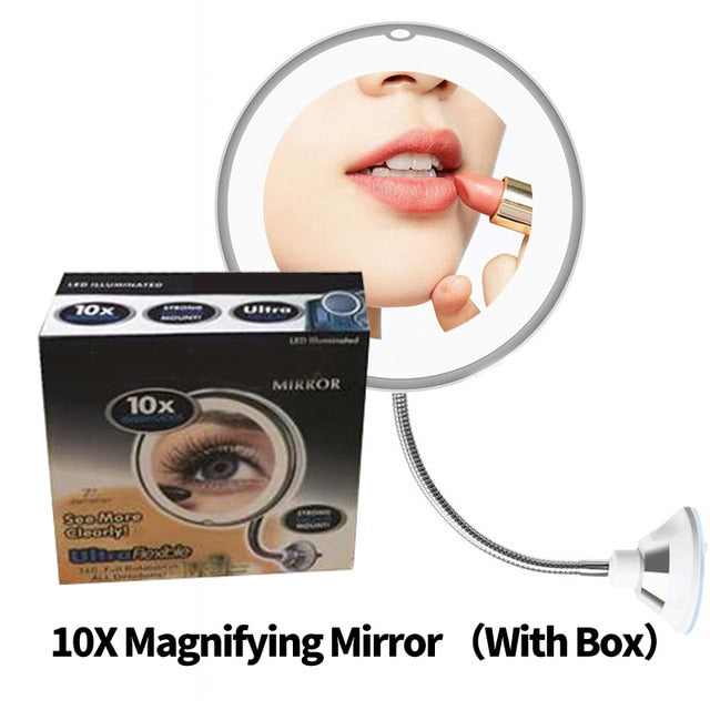 360 Degree Rotation 10X Magnifying LED Makeup Mirror