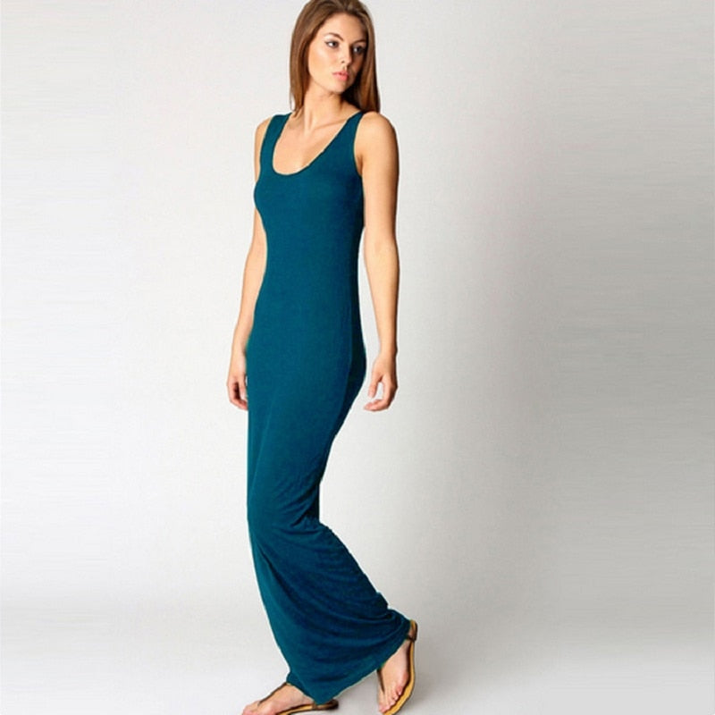 Elegant  Sexy Dress O-Neck Sleeveless Slim Maxi Dress