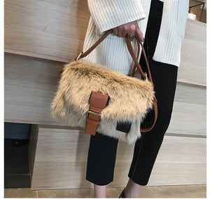 Plush Autumn Winter Wide Crossbody Bag Women Bag