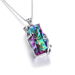 Silver 925 Jewelry Necklace with Rectangle Topaz Gemstones Pendant