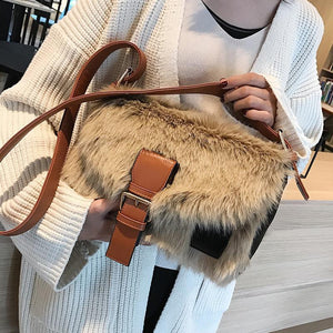 Plush Autumn Winter Wide Crossbody Bag Women Bag