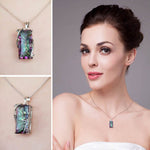 Silver 925 Jewelry Necklace with Rectangle Topaz Gemstones Pendant