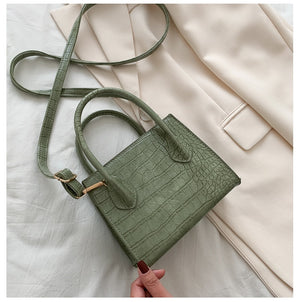 Small Crocodile Pattern Solid Color PU Leather Crossbody Bags